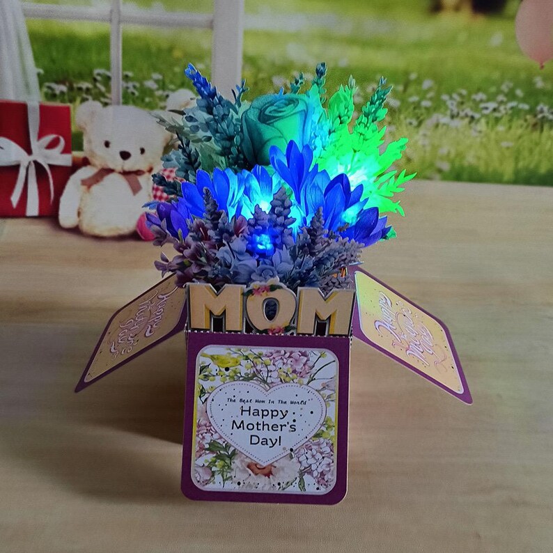 3D Pop-up Flower Box Card for Mom | Music & Light Gift - Etsy