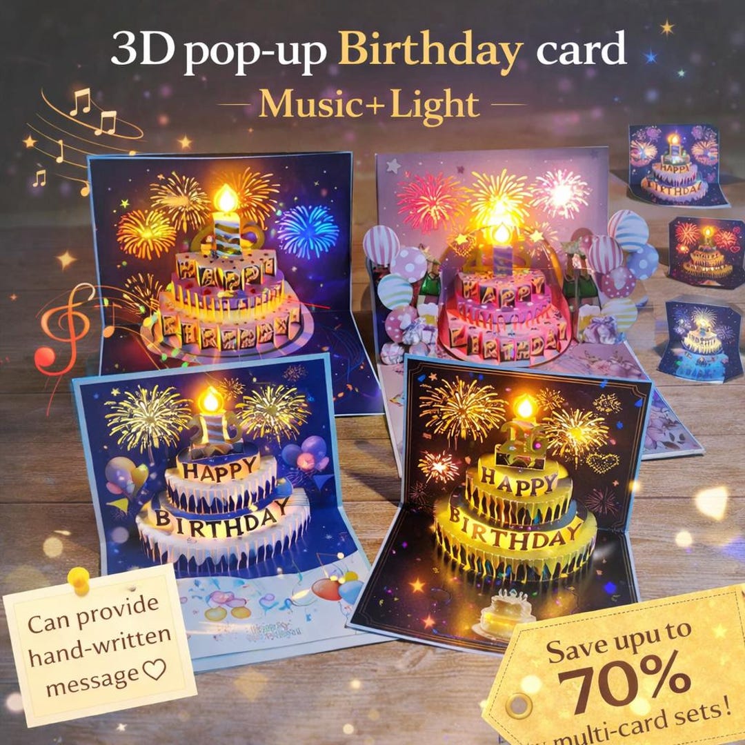 3D Pop-up Birthday Card Set With Music & Light | Light-up Cake Cards ...