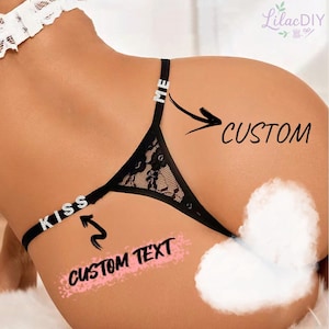 Tanga de renda personalizada – Personalizada com sua mensagem e letra