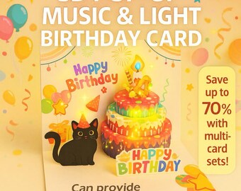 Musical Birthday Cards, Cat Pop Up Birthday Cards With Colourful Lights - View #8