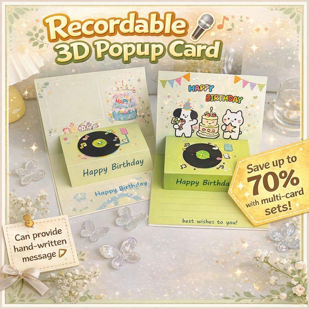 Recordable 3D Pop up Birthday Card With Music | Cute-vinyl Design ...