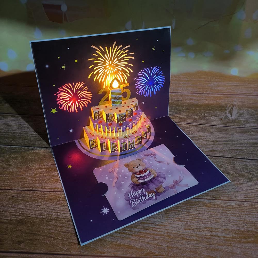 3D Pop-up Birthday Card Set With Music & Light | Light-up Cake