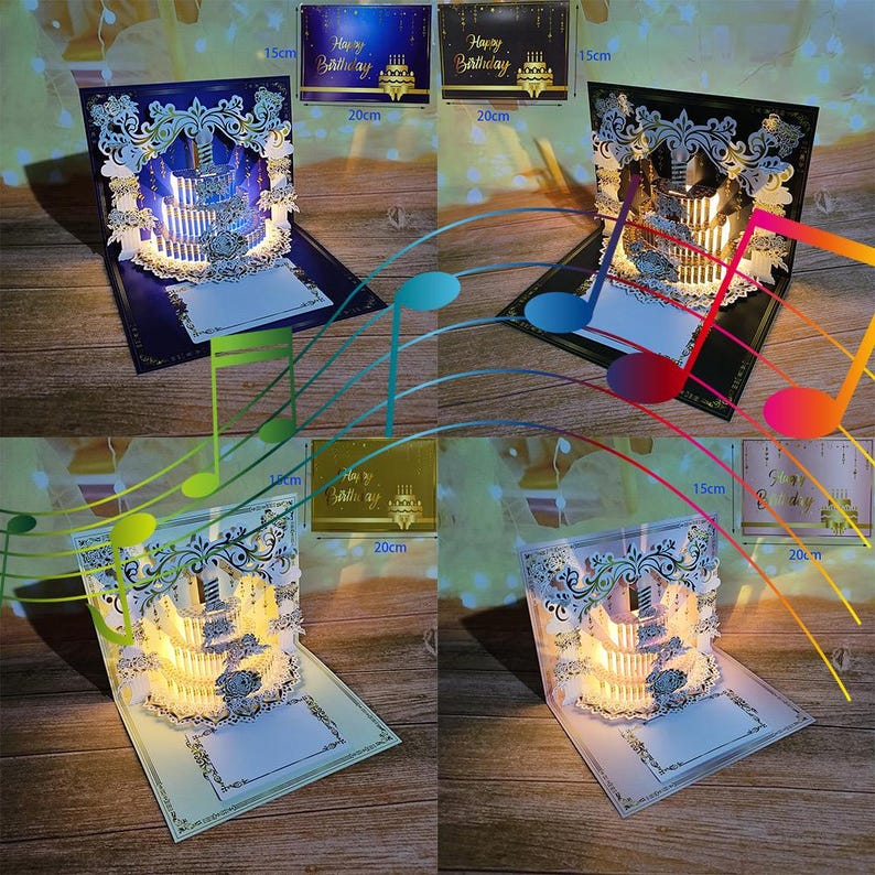 3D Pop up Birthday Card, LED Cake & Music, Candle Blow Light - Etsy