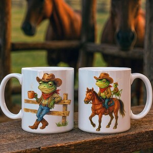 Cowboy Frog Ceramic Mug, Funny Animal Coffee Cup, Western Theme Tea Mug, Unique Gift for Frog Lover, 11oz-15oz Novelty Beverage Mug