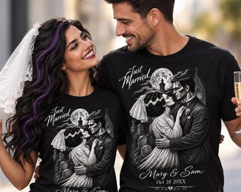 Personalized Gothic Wedding Shirt, Just Married Bride Groom T Shirt, Halloween Wedding Couple Tee,  Newlywed Gift, Til Death Married couple