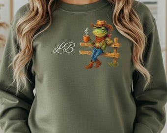 Sudadera de rana vaquera, suéter personalizado divertido, regalo para amantes de las ranas.