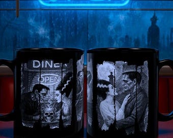 Frankenstein & Bride Coffee Mug, Horror Couple Gift, Fan of Valentines Days
