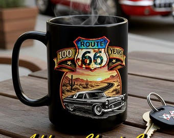Route 66 Classic Car Mug – Personalized Anniversary Gift