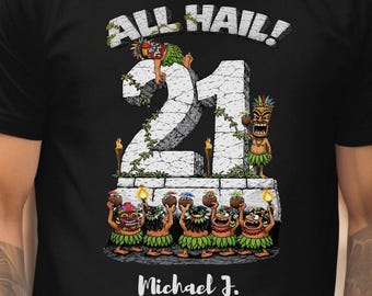Camiseta de cumpleaños número 21, divertida camiseta con temática Tiki, regalo personalizado