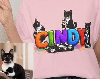 Custom Name cat shirt, Personalized Comfort Color Cat T Shirt, Teacher Cat Shirt