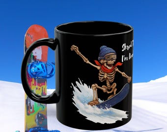Skelet Snowboarder Shred Til Im Dead-mok | Zwarte koffiekop
