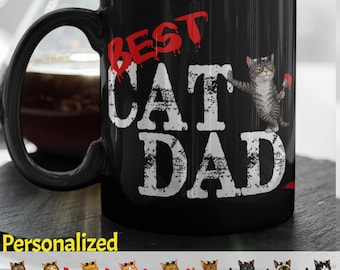 Bester Katzenvater Becher, lustiger Katzenliebhaber Kaffeebecher, Katzenvater Geschenk für Männer, schwarze Katzenbecher zum Vatertag
