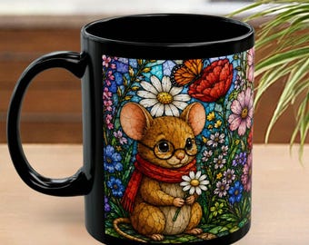 Personalized Mouse Coffee Mug, Mouse lover, Stain Glass Design Cup, Mothers Day Gift