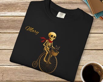 Skeleton Cat Shirt, Halloween Skeleton Comfort Colors T-Shirt: Skeleton Teacher Gift, Spooky Tee