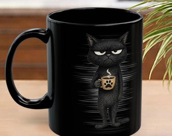 Custom Coffee Cat Mug, Funny Cat Mug, Teacher Cat Gift, Back to School Gift, Cat Lover, Cat Mom, Cat Dad, Black Cat Cup