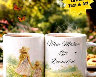 Personalisierte Mutter Tochter Tasse, Aquarell Kunst Andenken, Benutzerdefiniertes Nachrichtengeschenk