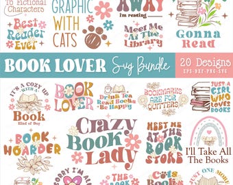 Paquete de archivos SVG para libros: Diseños florales, retro y divertidos (Descarga digital)