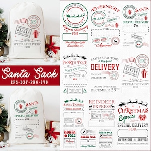 Jultomtensäck SVG-paket: Juldesigner, presentpåsklippfiler (digital nedladdning)