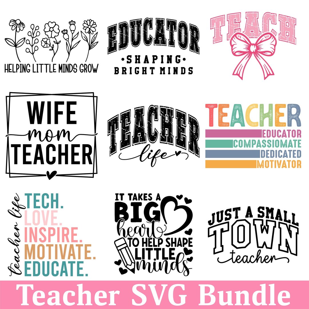 Teacher SVG Bundle: School Designs, Teacher Gifts (50 Files) - Etsy