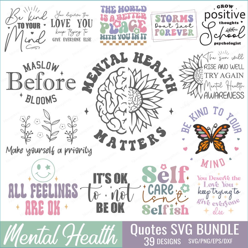 Mental Health Awareness SVG Bundle: Inspirational Designs, Cricut Cut ...