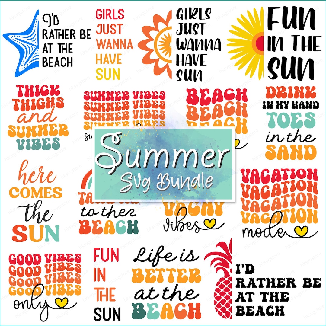Summer Beach Quotes SVG Bundle: Cricut & Silhouette Cut Files (digital ...