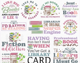 Paquete de imágenes SVG de libros: Imágenes prediseñadas para amantes de la lectura (descarga digital)