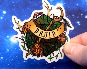 Druid Dungeons and Dragons Inspired 2.5 Inch Clear Backing Waterproof Vinyl Sticker