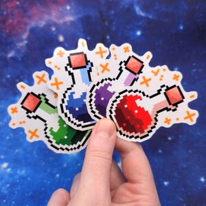 8-Bit Pixel Potion Dungeons and Dragons Inspired 2.5 Inch Clear Backing Waterproof Vinyl Sticker