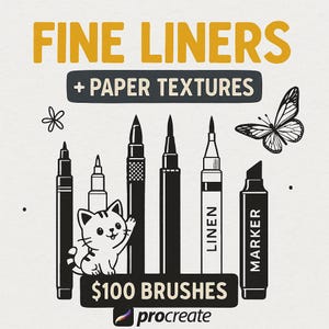 100+ Procreate - Fine Liner Brush Set | Micron pen Fineliners, Stipple Brushes, inking and lineart | Instant Download
