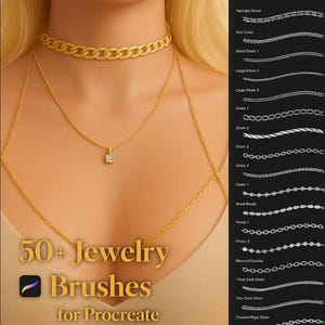 Procreate Jewelry Brushes, Chain Brushes, Necklace Brushes, Choker Brushes, Highlight Brush, Dual Color Jewelry Brush ,Chain Procreate brush