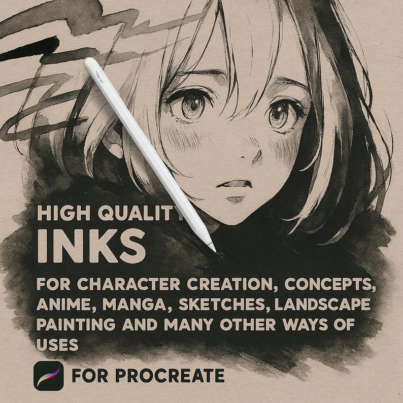 Inca Pen Procreate Procreate Ink Brushes, Procreate Alcohol Markers, Paper Textures, Line ...