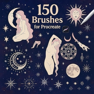 Procreate Witchcraft Stamps - Tattoo, Brushes, Galaxy, Moon Phase, Astronomy, Zodiac, Wicca, Universe, Magic, COMMERCIAL USE