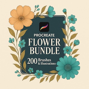 200 procreate botanical stamps, floral procreate stamps, procreate flower stamps, procreate leaves, commercial use included
