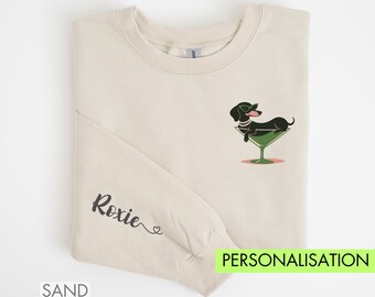 Custom Weenies and Martinis Dachshund Weenie Tini Wiener Sweatshirt Dog Social Club Tshirt Doxie Dog Name Gift For Dog Mom Custom Sleeve