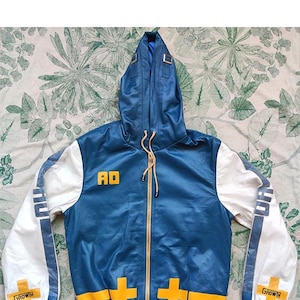 Handmade Guilty Inspired Gear Personalized Strive Cosplay Bridget Costume Blue Leather Hooded Jacket for Men and Women
