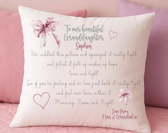 Granddaughter cuddle cushion personalised gift for Birthday and Christmas