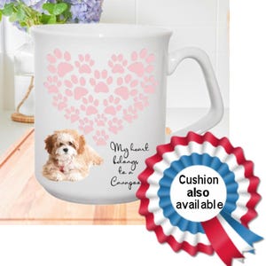 Cavapoo mug, pawprint heart mug, mug gift for cavapoo owner, dog owner gift, mug gift for dog lover, cavapoo cushion,