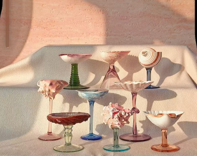 Handcrafted Conch Shell Martini Glasses, Beach Wedding Goblets, Coastal Cocktail Cups, Bridesmaid Gifts, Bridal Shower Decor