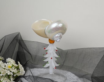 Copa de vino de concha hecha a mano, decoración costera, boda en la playa