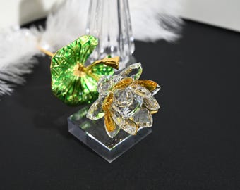 Handmade Crystal Glass Lotus Flower Ornament, Home Decor