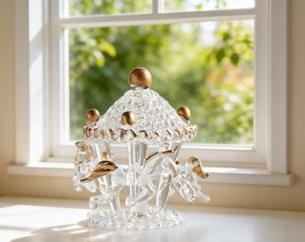 Spun Glass Horse Carousel Figurine with Gold-Painted Accents