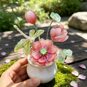 Handmade glass flower, potted plant desktop decoration, elegant home decor, birthday gift, anniversary gift