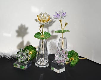 Handmade Crystal Glass Lotus Flower Ornament, Home Decor
