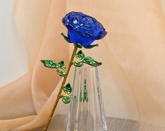 Ornement rose bleue en verre cristal, décoration de bouquet de roses en verre, cadeau romantique pour votre mari, anniversaire / cadeau d'anniversaire, décoration d'intérieur