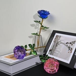 Customized Crystal Rose Ornament, Glass Rose Bouquet, Home Crystal Decorations, Mother&#39;s Day, Wedding Anniversary, Crystal Glass Flower Gift