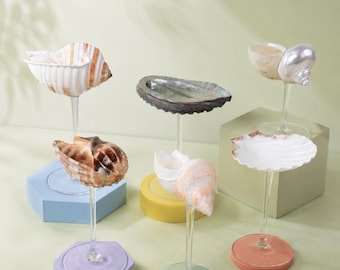 Handmade seashell wine glasses, custom martini glasses, beach wedding party decorations, wedding anniversary bridesmaid gifts