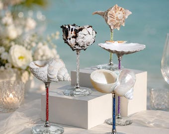 Custom Seashell Wine Glasses, Natural Conch Glass, Handmade Shell Martini Glasses, Beach Wedding Bridal Bridesmaid Gift, Party Goblets