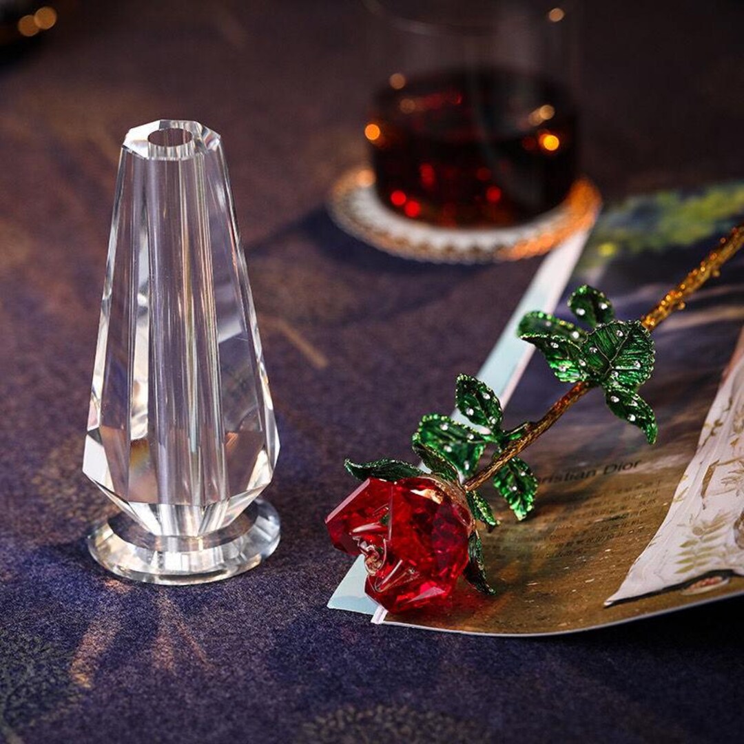 Customized Crystal Rose Ornament, Glass Rose Bouquet, Home Crystal ...