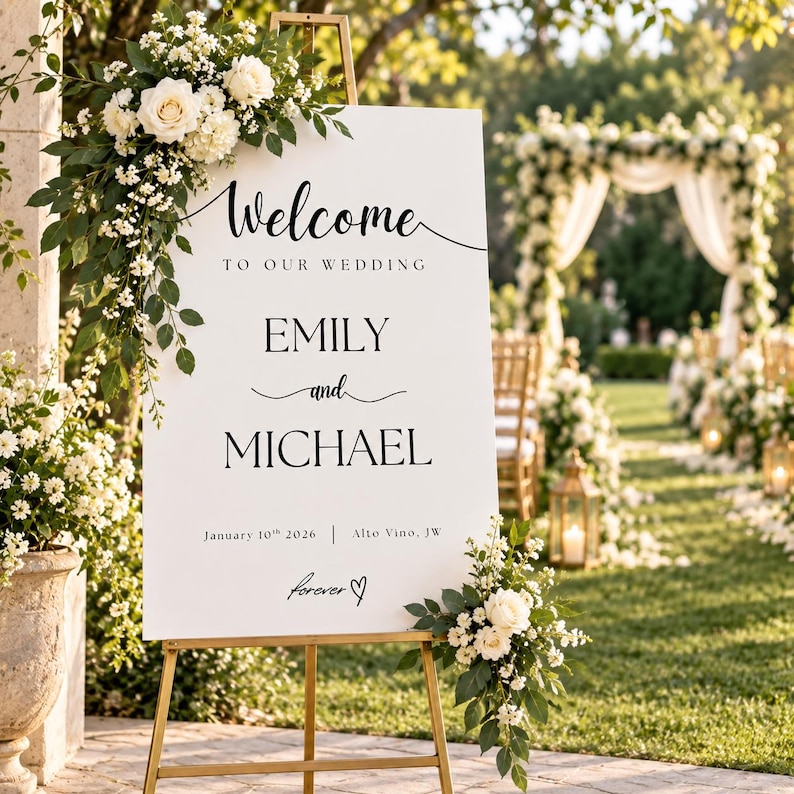 Wedding Welcome Sign Template: Minimalist Design Canva Editable and Wedding Welcome Sign Template: Minimalist Design Canva Editable and