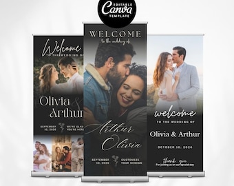 Customizable Wedding Welcome Banner Template: Canva Editable Retractable Banner Design Roll up (Digital Download)
